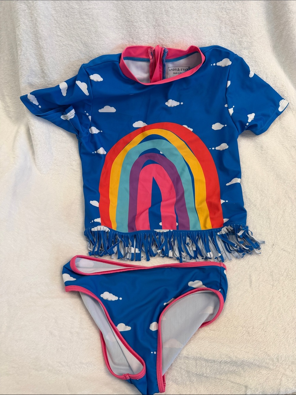 Andy & Evan Blue Rainbow Fringe Girls' Two-Piece Swim Set